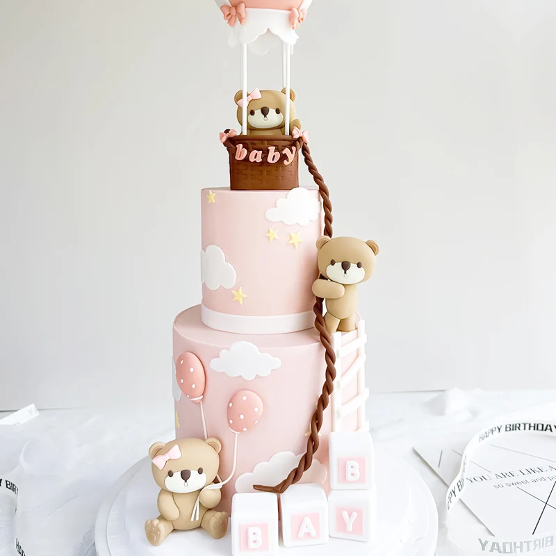 ใหม่ 3D สีชมพูหมีสีฟ้าเค้ก Topper น่ารัก Mini ตุ๊กตาหมีตุ๊กตาเค้กตกแต่งเด็กผู้หญิงวันเกิด Party เพศเปิดเผยอุปกรณ์อาบน้ําเด็ก