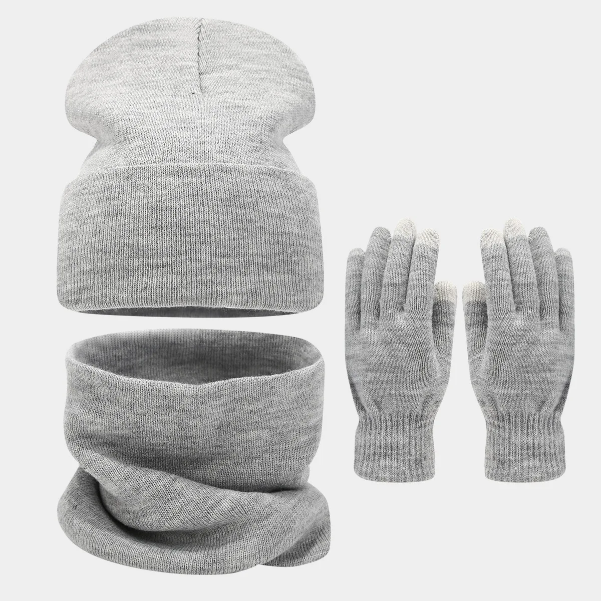 Gorro de invierno, bufanda, guantes, conjunto para talla grande de cabeza, gorro de punto cálido, guantes más cálidos, conjunto térmico grueso de 3 piezas para clima frío