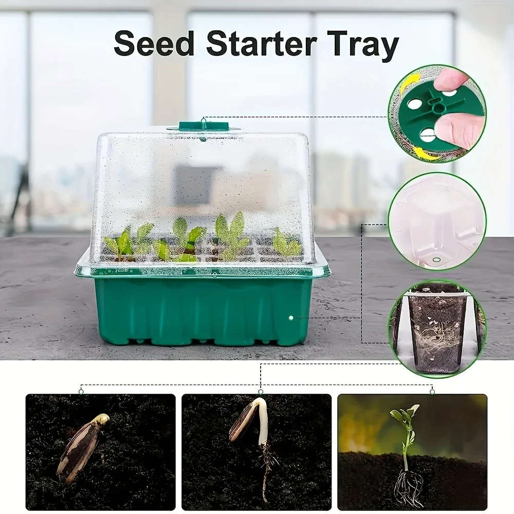 Bandejas de partida de mudas elevadas com luz de planta com cúpulas de umidade Bandeja de célula transparente Umidade 6/12 células + LED Grow Light
