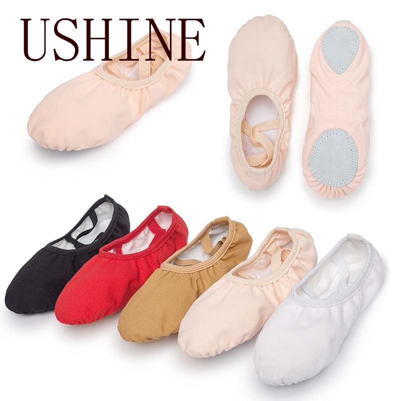 USHINE-zapatos de Ballet de lona para niñas y mujeres, zapatillas de baile para niños, práctica clásica de suela dividida, baile plano para adultos
