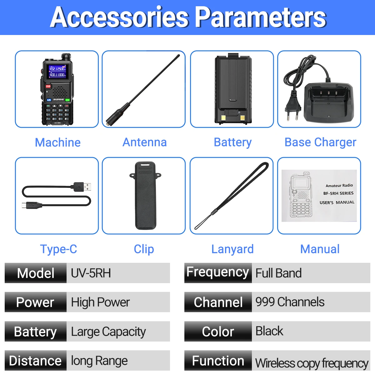Baofeng UV 5RH 10W Air Band Walkie Talkie Long Range Wireless Kopierfrequenz Zwei-Wege-Amateurfunk Typ-C Baofeng UV 5R Transceiver