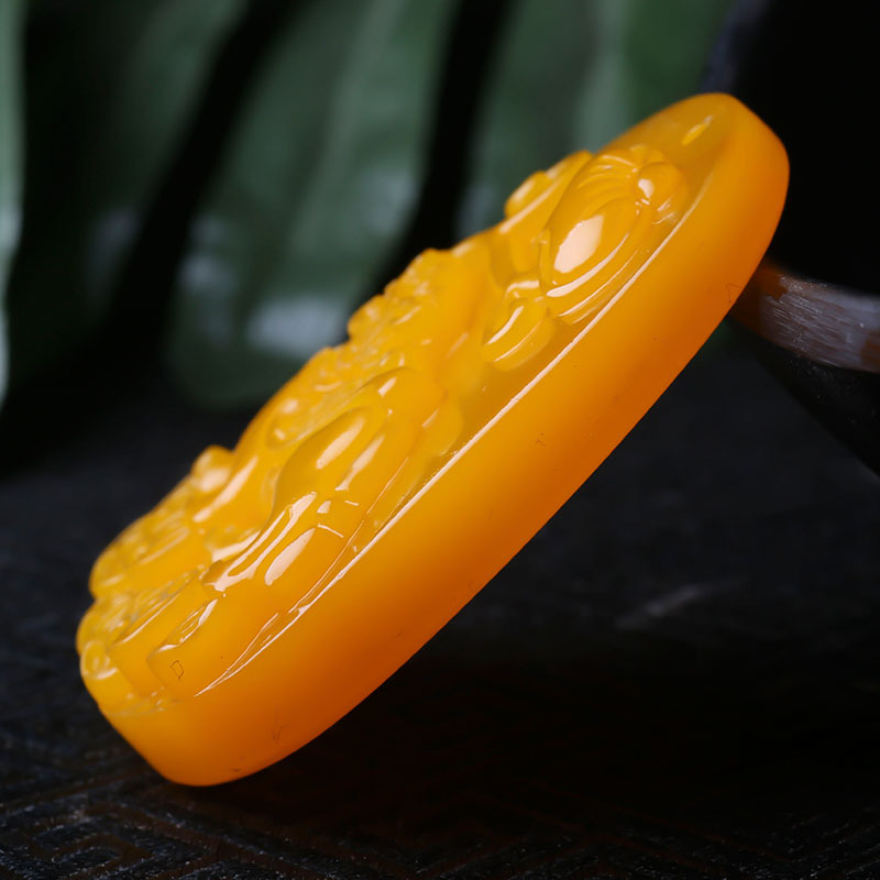 Huanglong Jade Jade Pendant Hetian Jade Outer Mongolia Jade Men's and Women's Topaz Jade Jade Pendant Safety-Blessing Card Penda