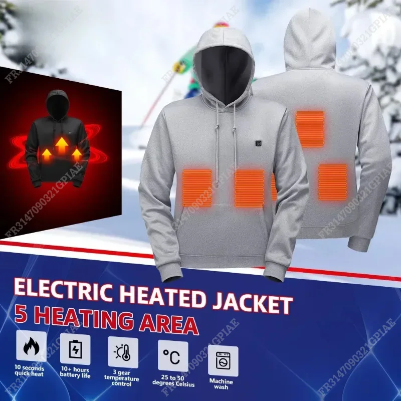 Moletom com capuz aquecido feminino com aquecimento usb, jaqueta vintage gótica aquecida para inverno, moletom com capuz à prova d'água ao ar livre