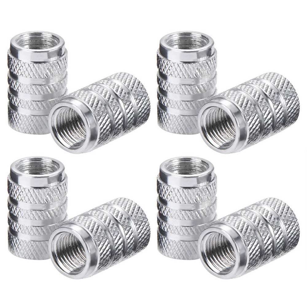 4 Uds. Tapas de válvula de neumático estilo moleteado, tapas de válvula de aire de vástago de rueda de bicicleta de coche de aluminio y plata, accesorio de tapa de presión de neumático
