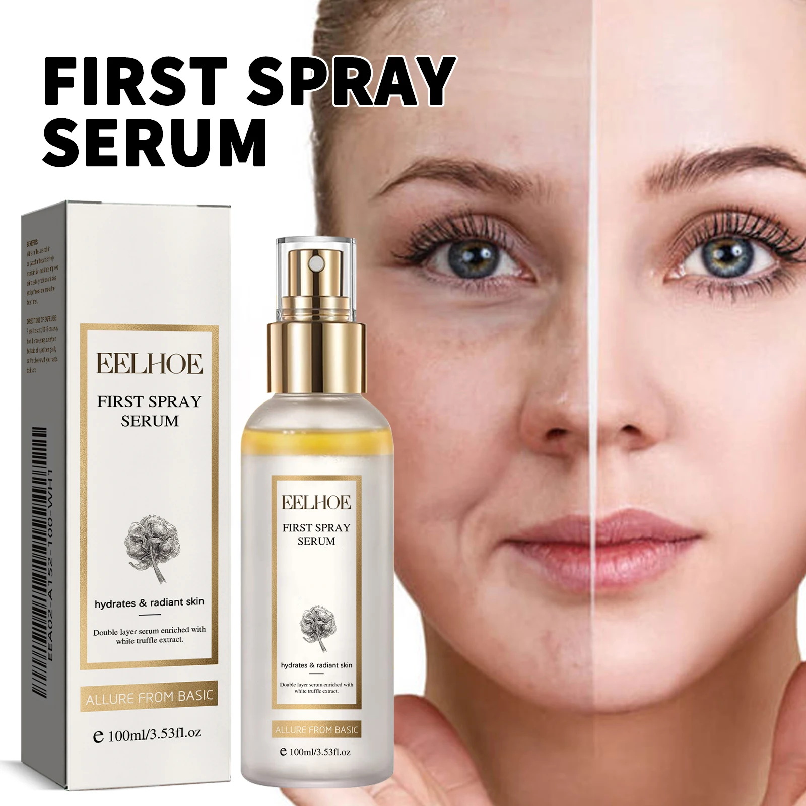 Spray hidratante de trufas brancas, inibie a produção de melanina, desbota manchas escuras e cicatrizes, repara a pele danificada, ilumina uniforme da pele