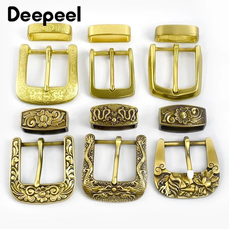 Мужская винтажная Классическая Пряжка Deepeel 40 мм из чистой латуни с язычком для ремня 36-38 мм, аксессуары для кожаного ремня