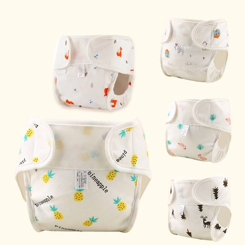 Baby Reusable Diapers 100% Cotton Panties Waterproof Infant Nappies Kid Training Pant Cloth Washable Breathable Nappy Changing