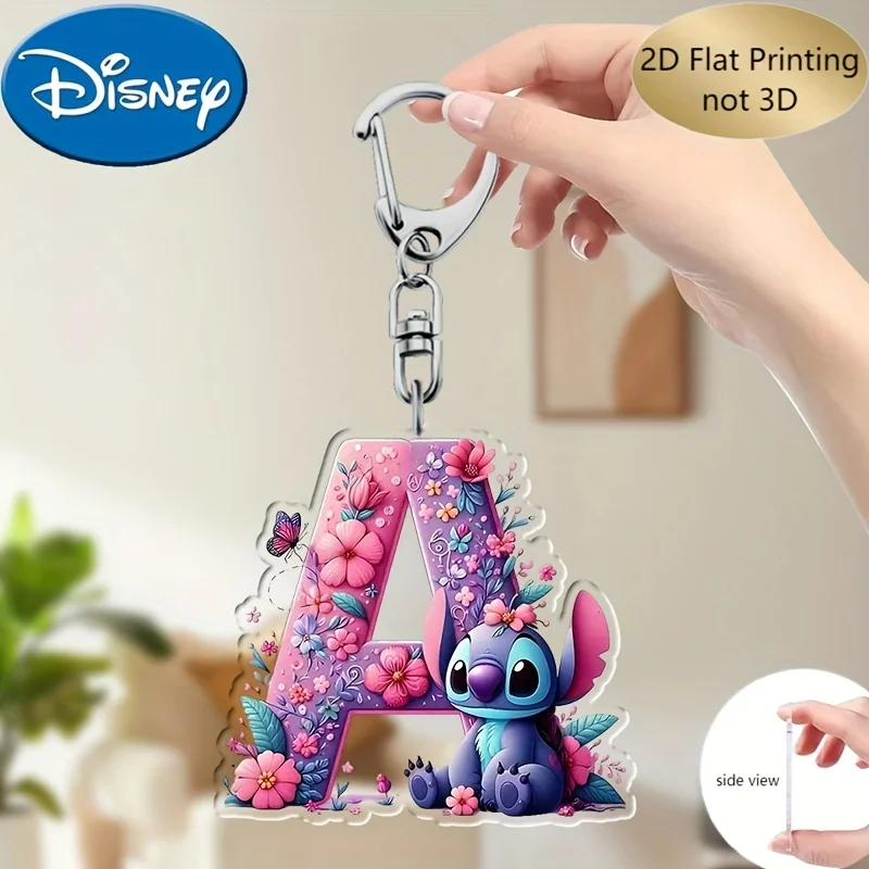 Disney Lilo & Stitch Acrylic Cartoon Keychain 2in A-Z English Letters Name Purple Pendant Car Rearview Mirror Boys Girls Gift