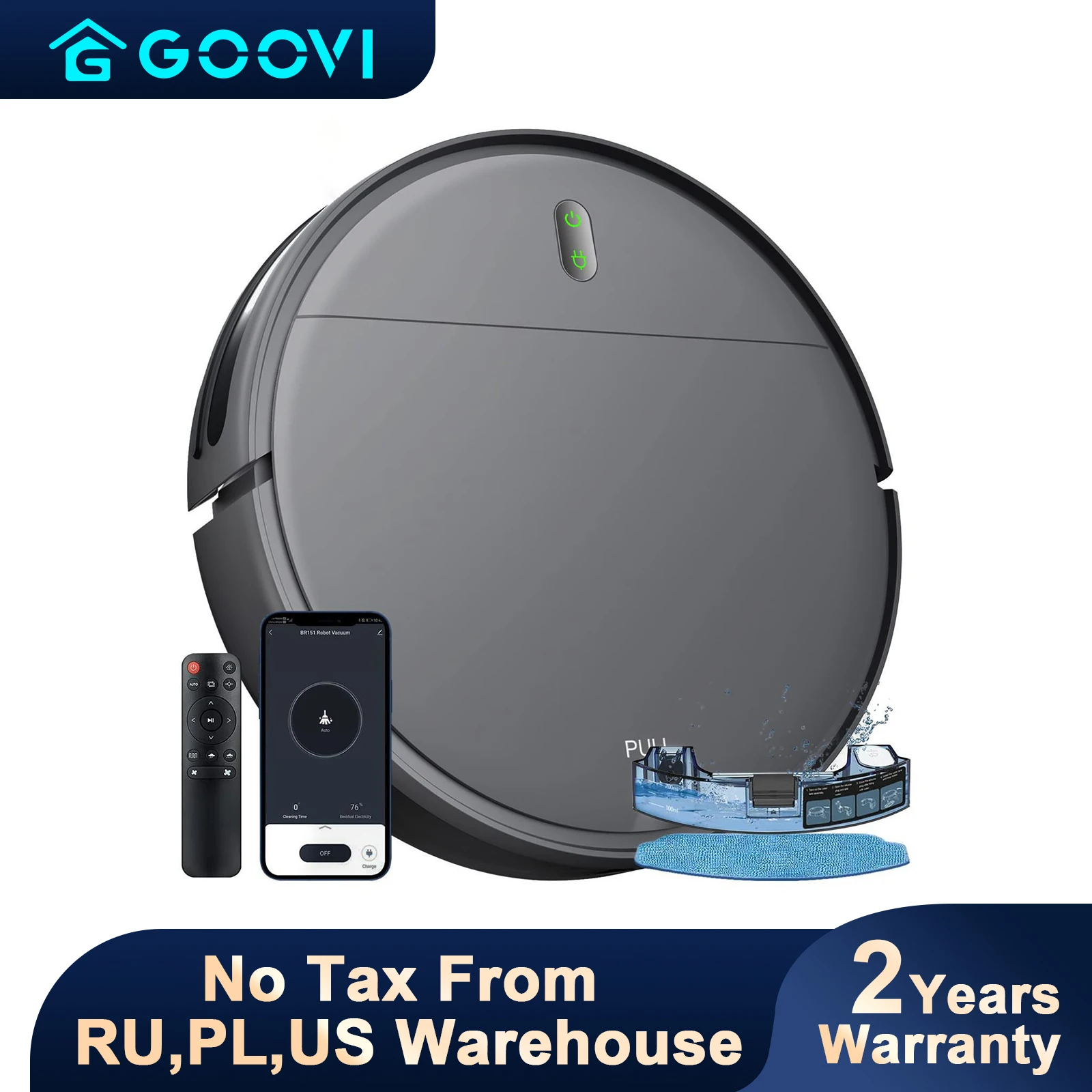 GOOVI BR151 Roboter-Staubsauger, 6000 Pa, starke Saugkraft, 2500 mAh Akku, 3-in-1-Wisch- und Kehrsauger, Smart Home-Unterstützung, WLAN