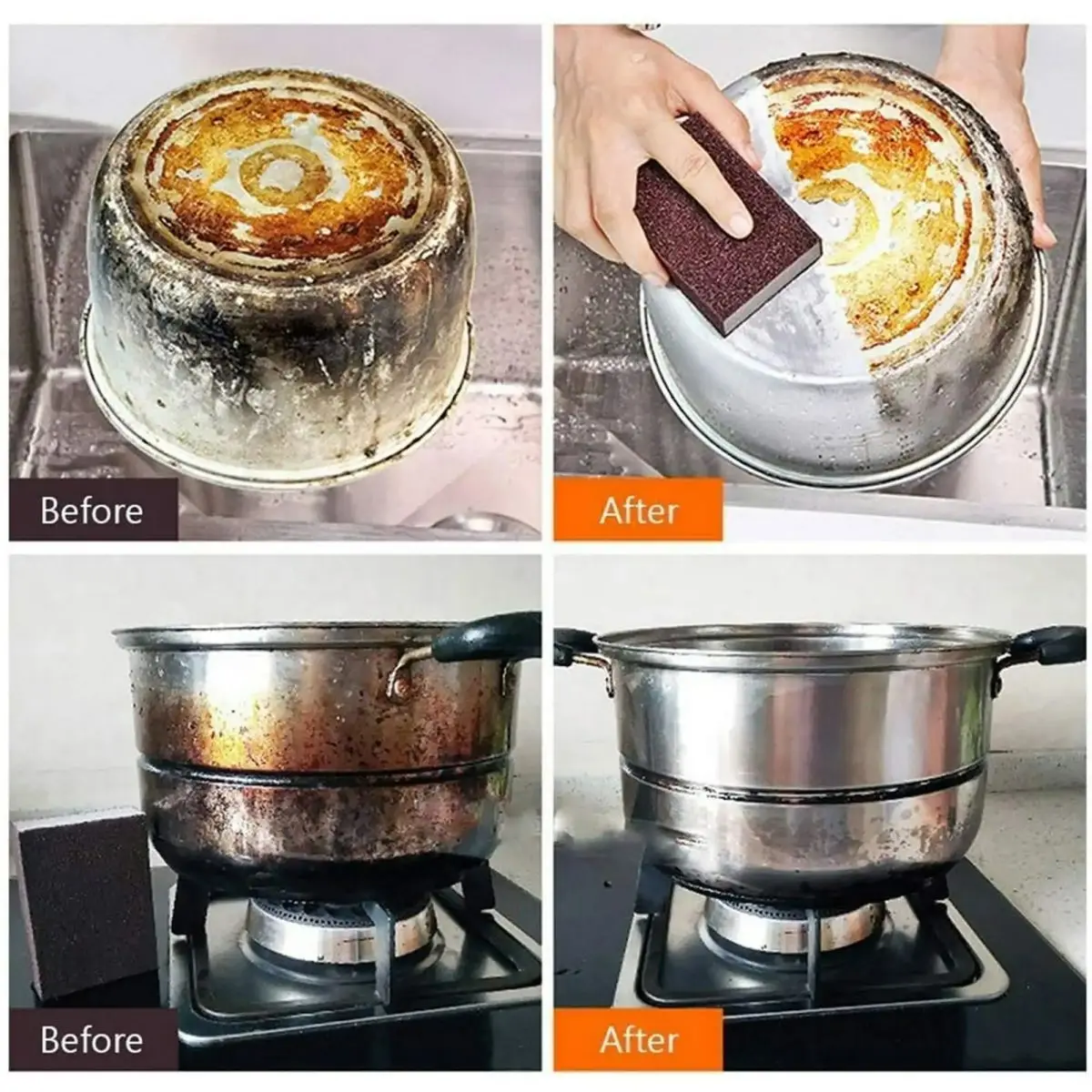【ขายร้อน】 10 ชิ้นนาโนฟองน้ําเมจิกยางลบคาร์โบรันดัมถอดสนิมทําความสะอาดฟองน้ําแปรงหม้อครัวจานกําจัดสนิมกากรก