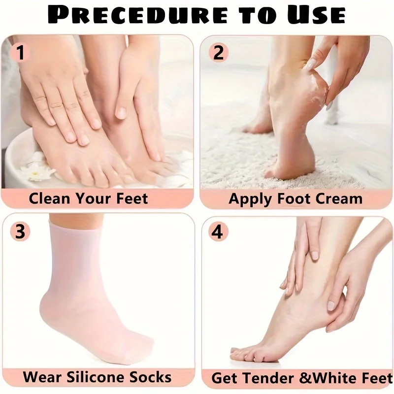 Meias hidratantes de silicone para pés, 2 pacotes, para pés secos e rachados - com loção corporal, massagem calmante, kit de cuidados com pedicure