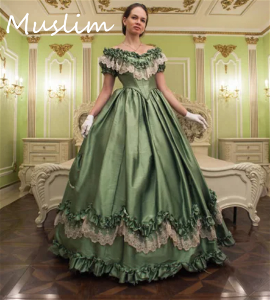 Robe de soirée médiévale victorienne 2025, guerre civile, mascarade de l'ère verte, robe de bal historique italienne, épaules dénudées, personnalisée