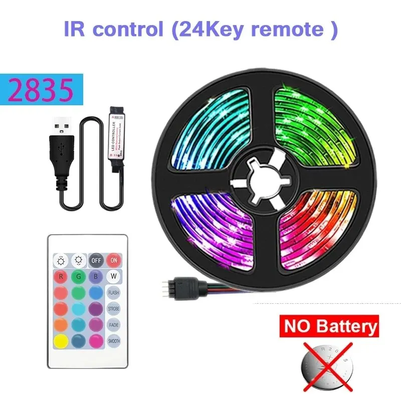 リモコン付きUSB LEDストリップライト,キッチンクローゼット用バックライト,寝室,PC,テレビ,家庭用照明,1 mあたり60leds,2835, 24キーir,2m