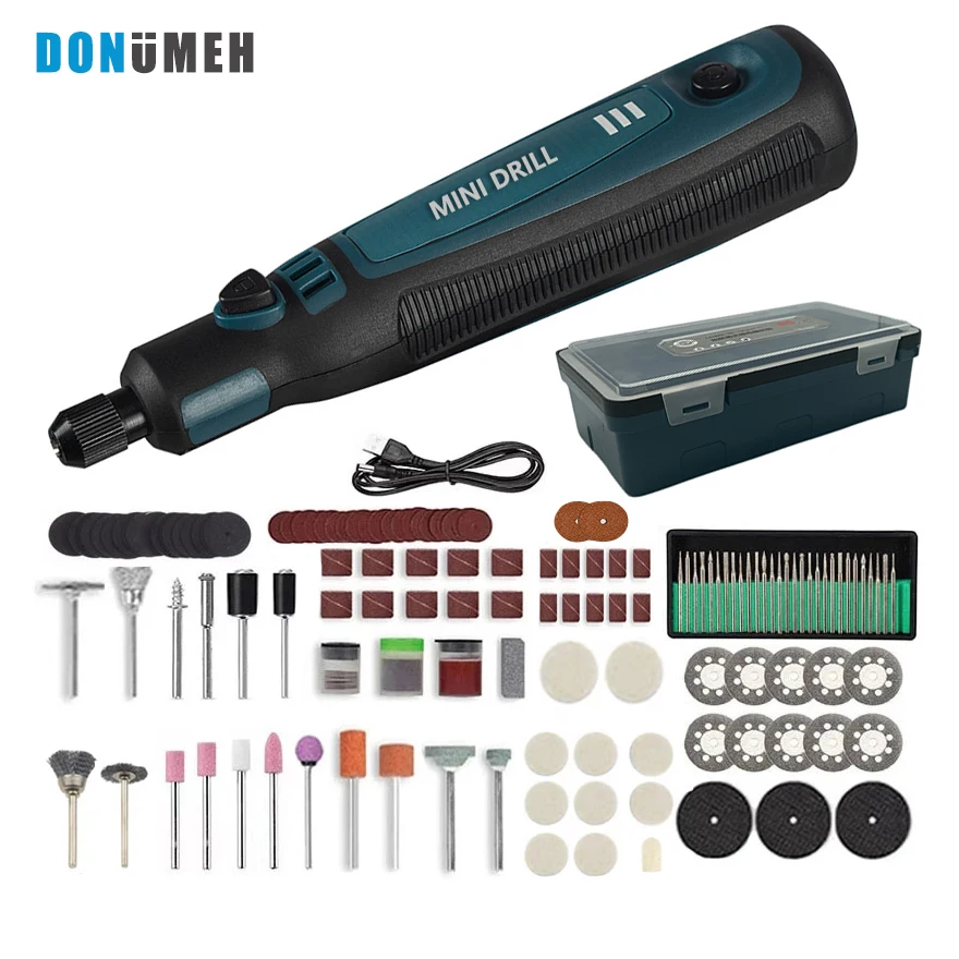 DONUMEH-taladro eléctrico inalámbrico, herramienta rotativa Dremel, batería recargable, grabado en madera, Mini pluma grabadora de 3 velocidades