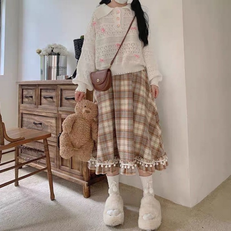 Geruite Rok voor Vrouwen Zoet Schattig Frans Vintage Herfst Winter Preppy Stijl All-match Harajuku Kawaii Rokken Y2k Kleding Chic