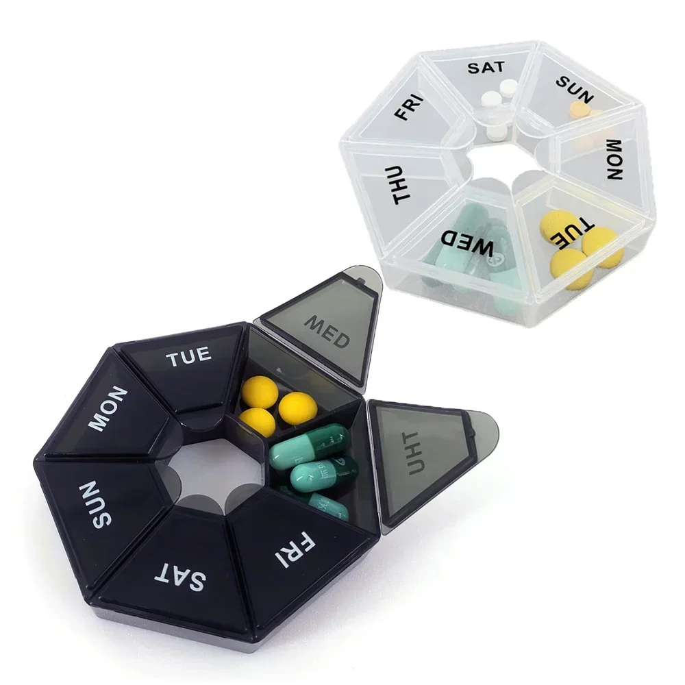 1PcsA week 7 corners pill box Round 7 boxes for one week small pill box mini 7 days portable points Medicine jewelry box