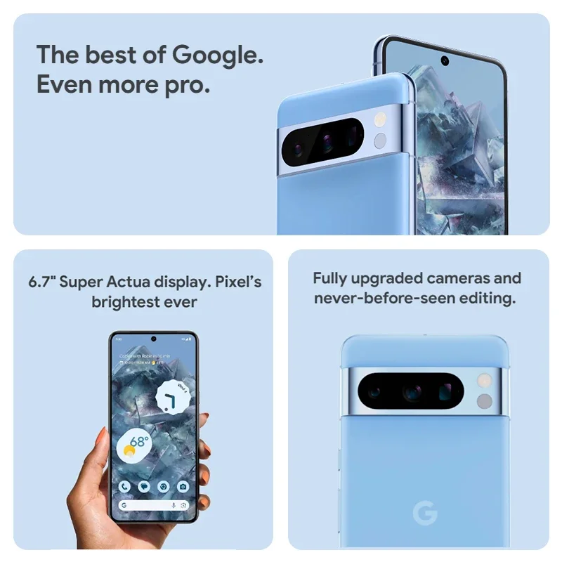Google Pixel 8 Pro 5G Smartphone Google Tensor G3 6,7 "NFC Android 14 IP68 resistente al polvo/agua Cámaras de 50MP Versión global