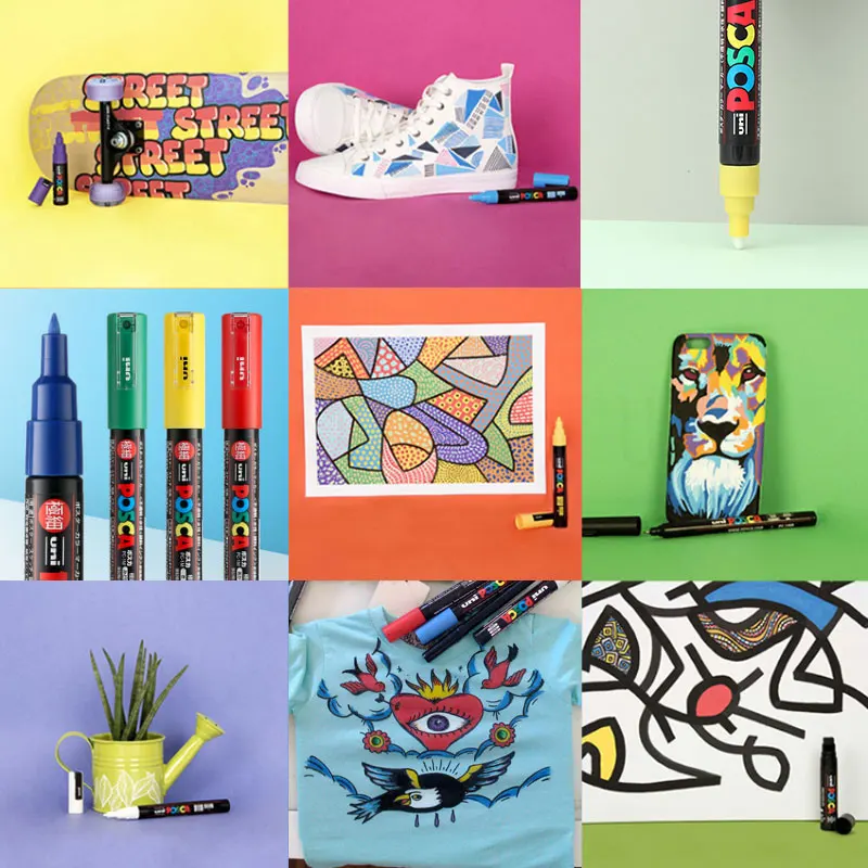 Uni Posca Marker ปากกา, สีอะคริลิคสีอะคริลิคปากกา Marcadores PC-1M 3M 5M สีอุปกรณ์ศิลปะเครื่องเขียนภาพวาด Graffiti