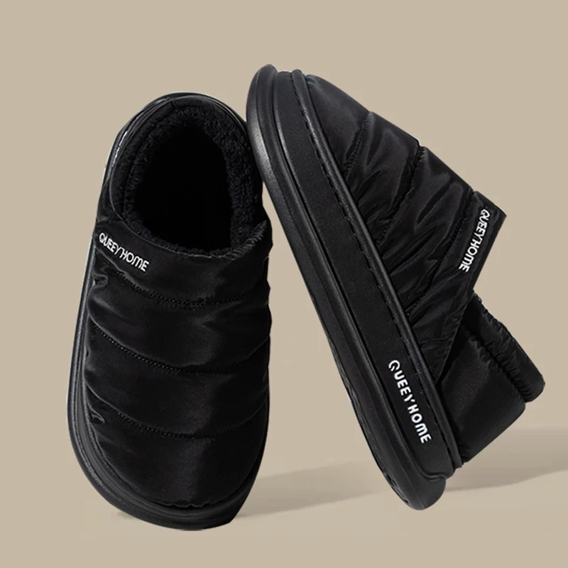 Queey บ้านฤดูหนาวผู้หญิงรองเท้าแตะ Plush ภายใน Anti SLIP Sole หนาด้านล่างรองเท้ากันน้ําด้านบนปิด-กลับรองเท้าแตะอุ่น Man