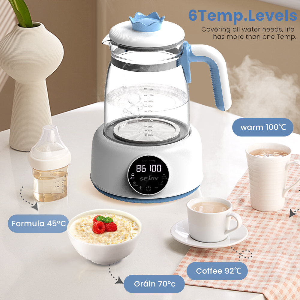 Sejoy 1.2L Baby Electric Kettle Infant Thermostatic Milk Regulator 24 Hours Hot Water Smart Insulation Pot
