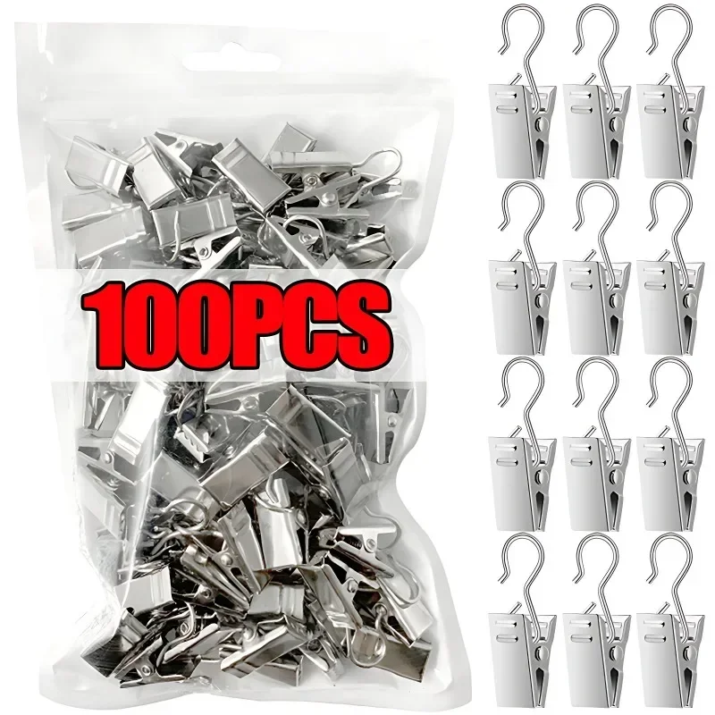 Mini Clips de Metal para cortina con gancho, gancho para cortinas de hierro sólido de acero inoxidable, accesorios duraderos para ventana del hogar, decoración del hogar, 10-100 Uds.