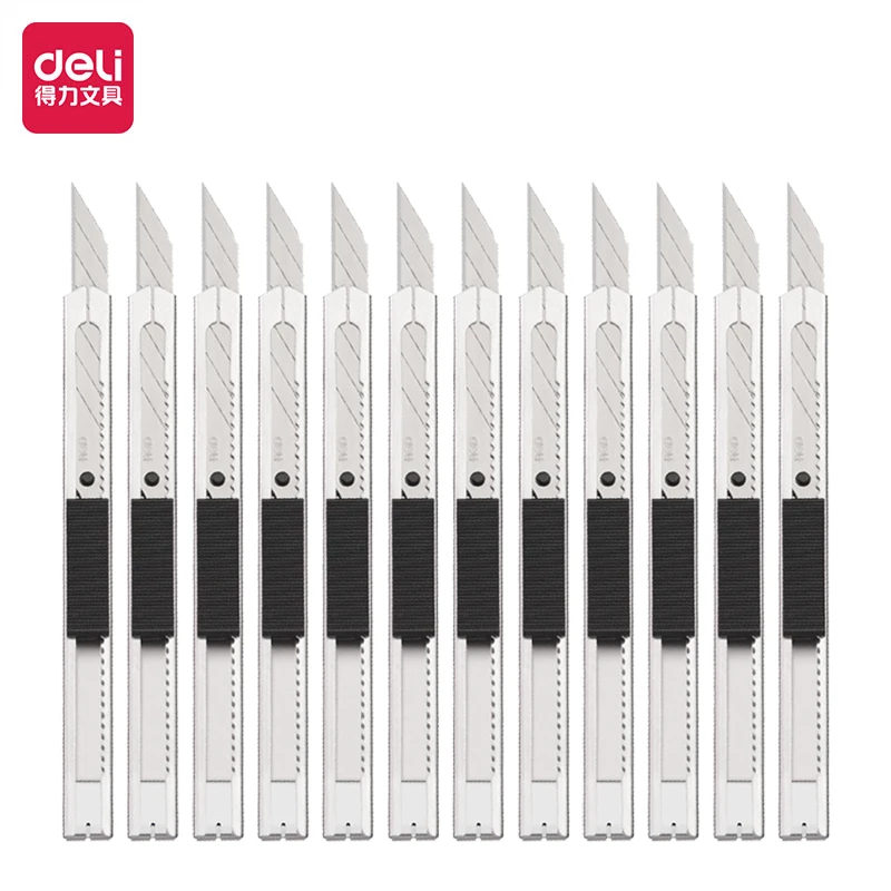 Cuchillo multiusos retráctil de acero inoxidable Deli con cuchillas a presión de 9 mm - Cortador de caja de herramientas de corte para uso en aficionados
