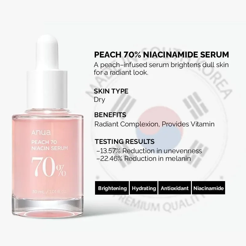 アヌア ピーチ 70 ナイアシンアミド セラム 30ml、保湿フェイシャルセラム、デイリークレンジングビューティー、韓国スキンケア