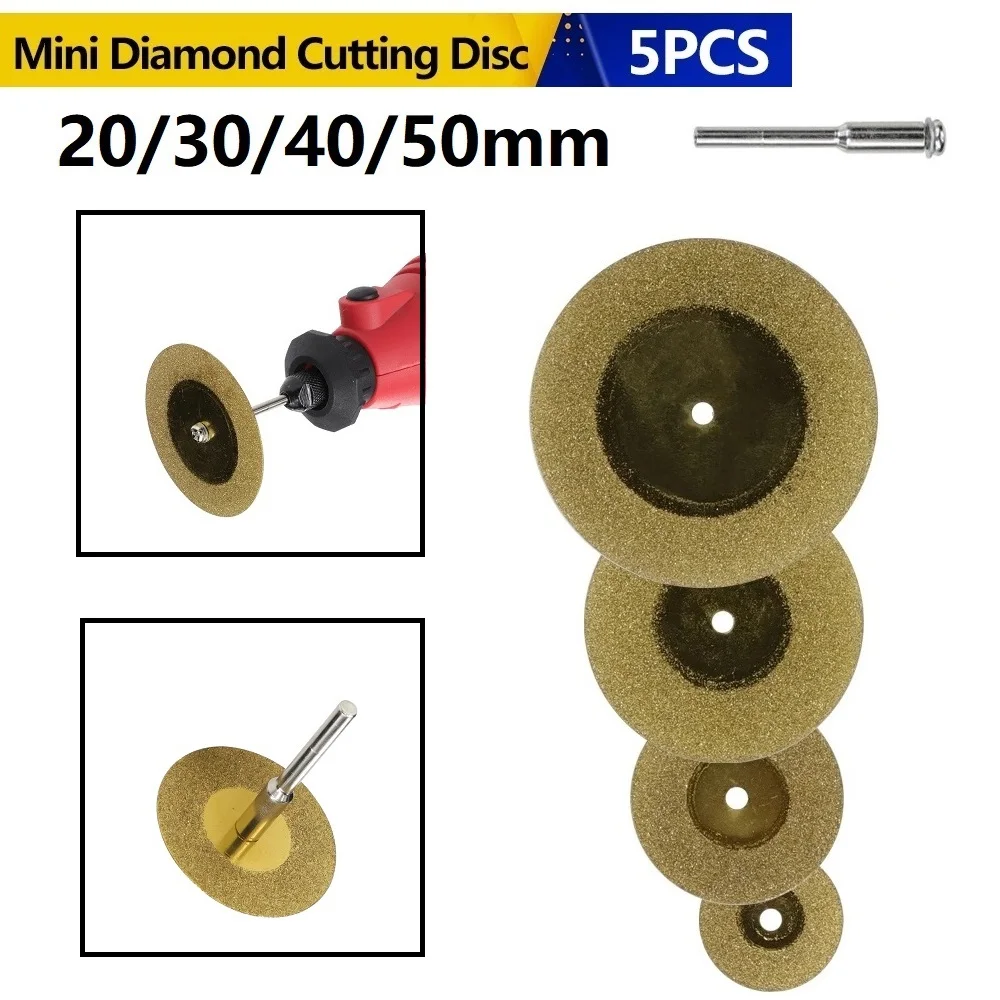 5pcs 20/30/40/50mm  Diamond Cutting Disc For Rotary Tools TiN Coated Circular Saw Blade For Cutting Gemstone Glass Ceramic