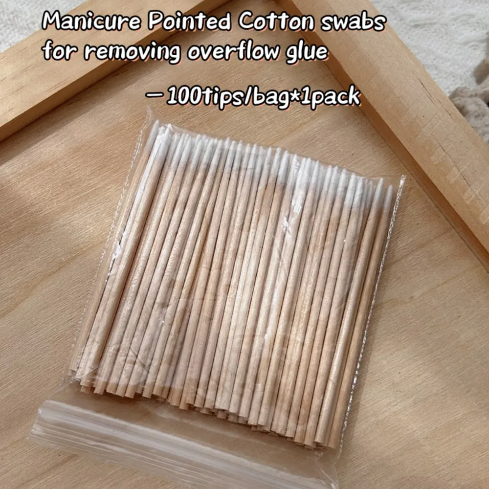 100/300/500Pcs Cotton Swab with Wood Handle Small Pointed Tip Head for Eyebrow Tattoo Beauty Make-up Nail Wooden Sticks 7cm