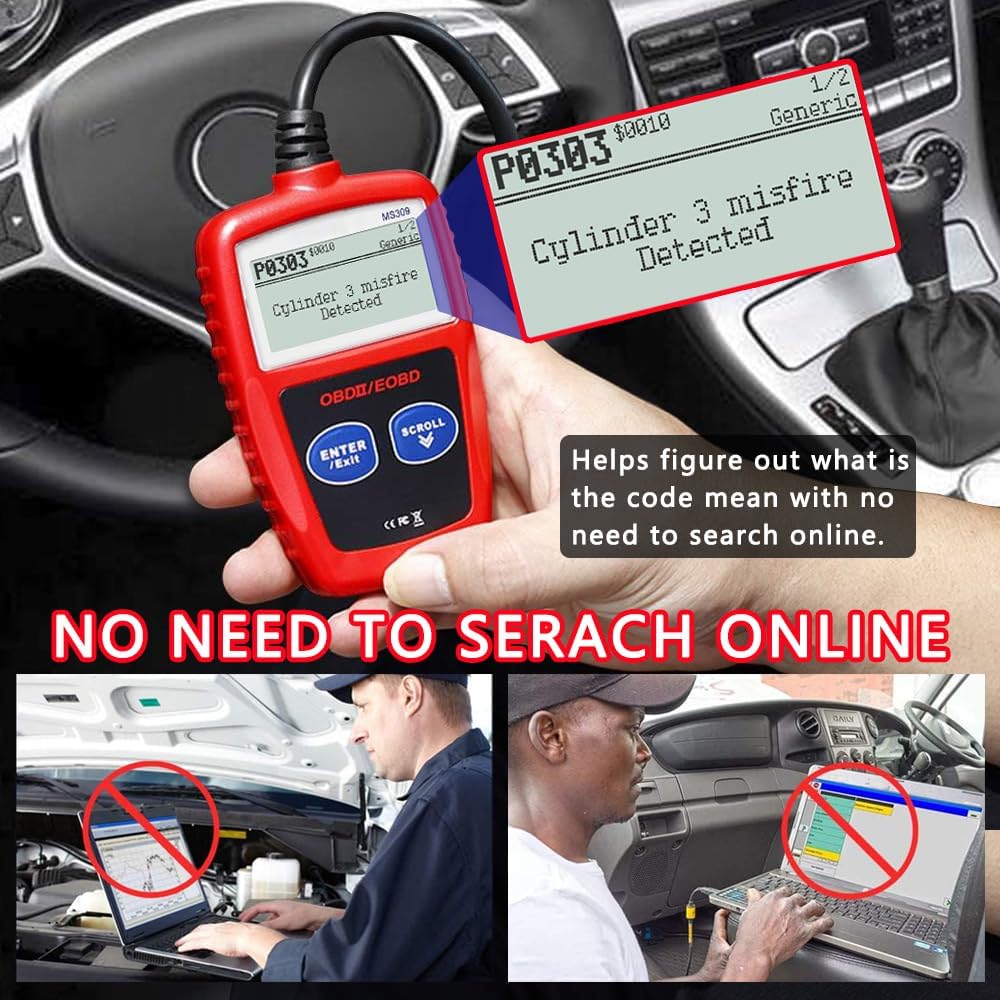 MS309 Leitor de código de problemas automotivos multilíngueCheck status de detecção de luz e emissões do motorOBD2 PODE ferramenta de diagnóstico