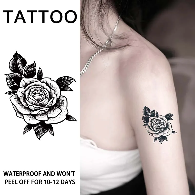 1 Stück Rose wasserdichte temporäre Tattoo-Aufkleber, langlebig, wasserdicht für ein bis zwei Wochen, geeignet für Brust, Arm, Bein.