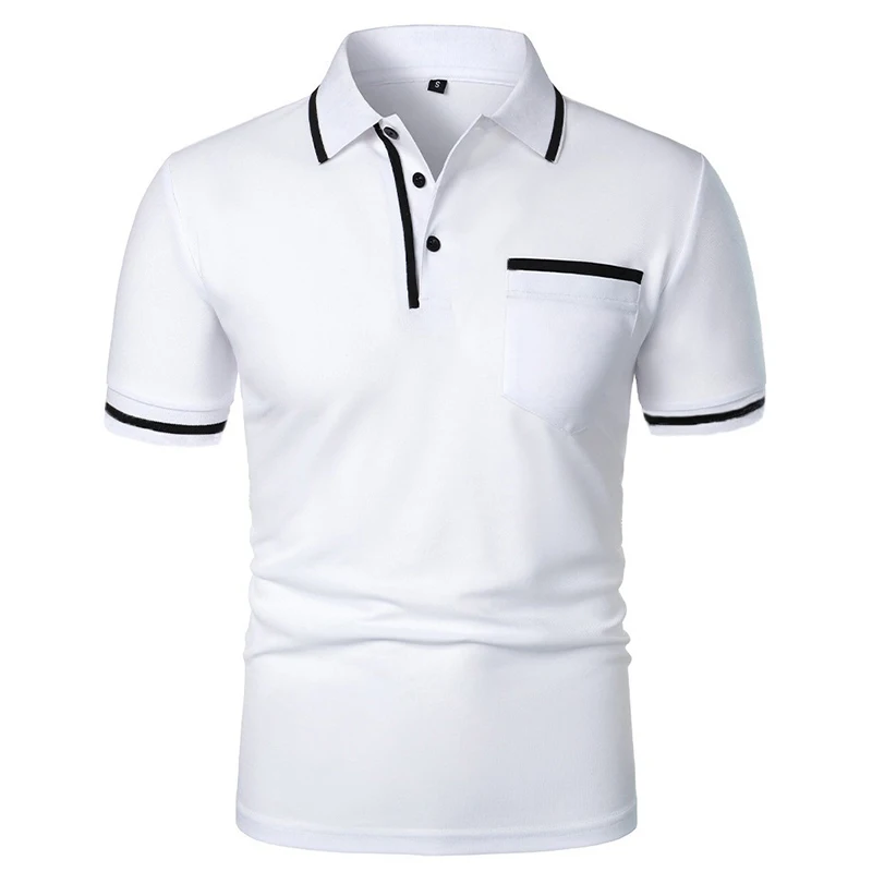 เสื้อโปโลแขนสั้นผู้ชายใหม่สีทึบสบายๆเสื้อยืดฤดูร้อนอินเทรนด์BreathableหลวมBasic Spliceกระเป๋าด้านบนชายเสื้อ