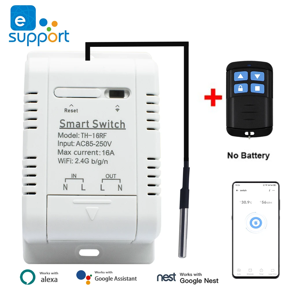 Tuya Smart Life/EWELINK WiFi interruptor 220V 85-250V relé con monitoreo de temperatura termostato Sensor RF433 Compatible con Alexa