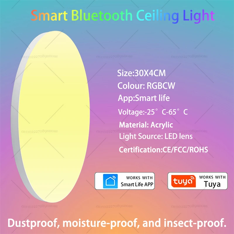 Tuya 스마트 천장 조명 24W RGBCW 85-265V 원형 주변 조명 APP 제어 작업 스마트 라이프 블루투스 침실 거실