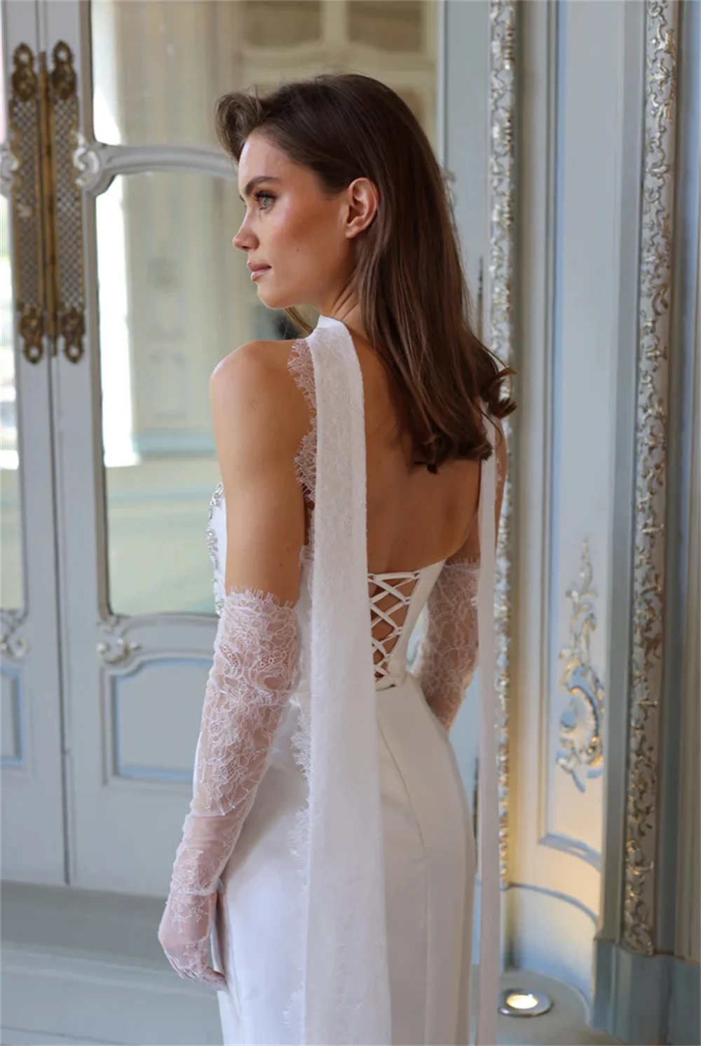 Kyoto Witte Eenvoudige Strapless Strass Trouwjurken Halter Zeemeermin Vloerlengte Aangepaste Vetersluiting Formele avonden 2025