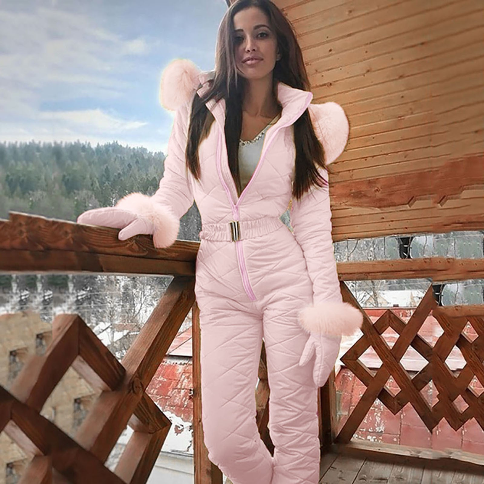 2024 neue frauen Rosa Ski Anzug Mode Lässig Dicke Heiße Snowboard Ski Anzug Outdoor Sport Zipper Ski Anzug Reise Snowboarden tragen