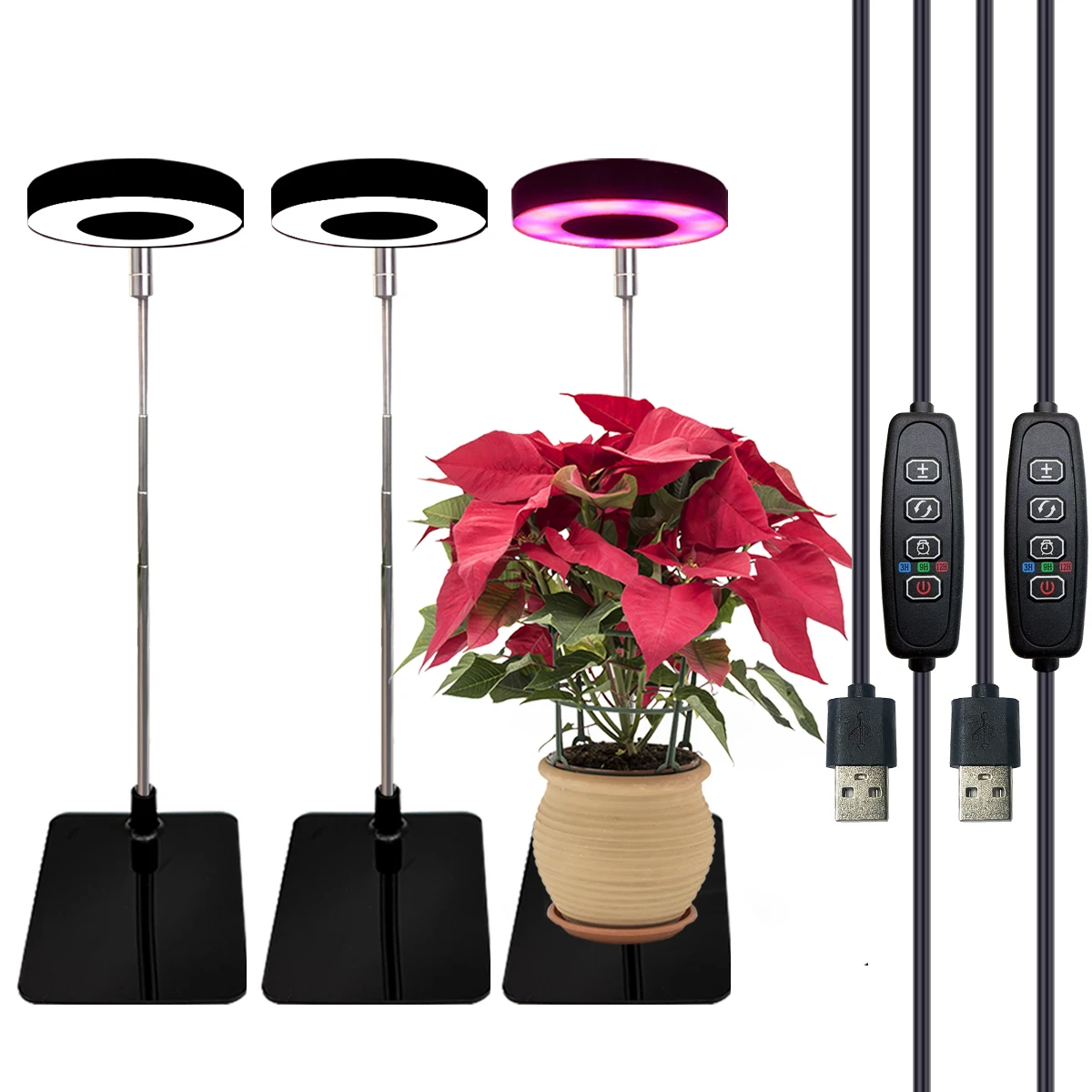 Drie kleuren met basisplantlicht Volledig spectrum LED-groeilicht voor kamerplanten 3/9/12 timing in hoogte verstelbaar 10-niveaus dimmen