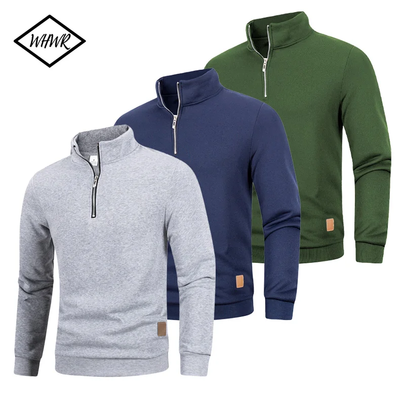 Jersey ligero con cuello simulado y manga larga con cremallera de un cuarto para hombre, suéteres informales, medio cuello alto, ropa de calle acogedora para exteriores