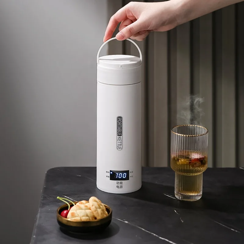 Chaleira elétrica de viagem 500ml, água fervente rápida, portátil, aquecedor de leite para bebê, chaleira térmica de aço inoxidável 304