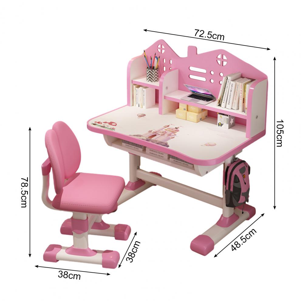 Study Desk Chair Set Multi Bookstand Widened Desktop Cartoon Pattern Kids Adjustable Height Study Drawer Table with Chair Set
