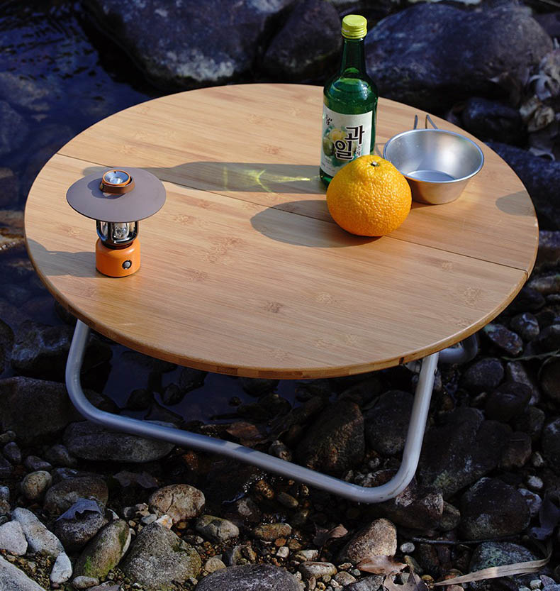 Стол для барбекю для пикника на открытом воздухе, бамбуковый чайный столик для кемпинга, простой складной маленький круглый стол, удобный стол для самостоятельного вождения