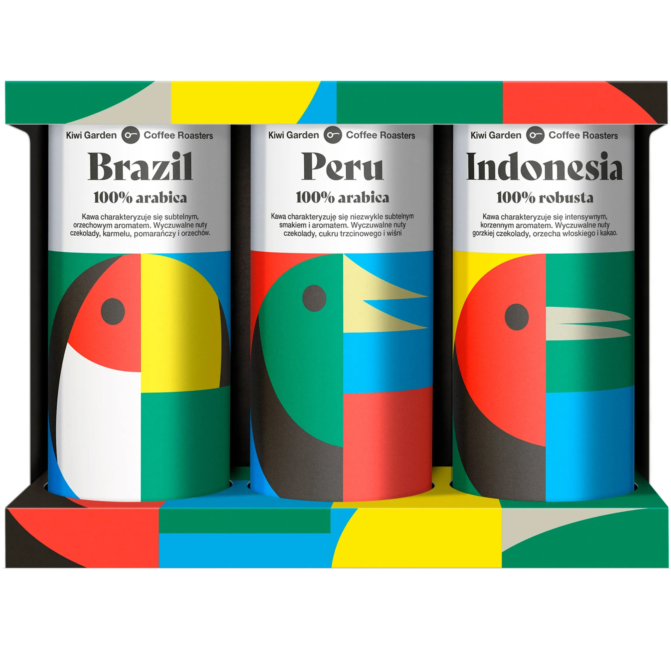 Zestaw świąteczny Kawa ziarnista KIWI GARDEN Brazylia Peru Indonezja 600g