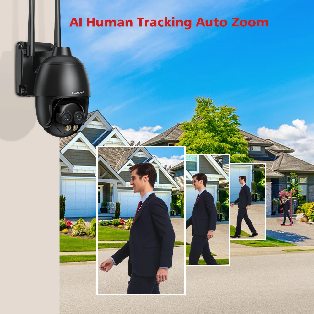 HD 8MP WIFI/4G ซิมการ์ด/POE Cam 10X ซูมดิจิตอล AI Humanoid Detection การติดตามอัตโนมัติ 2.8 มม.8 มม.Dual Lens Cam