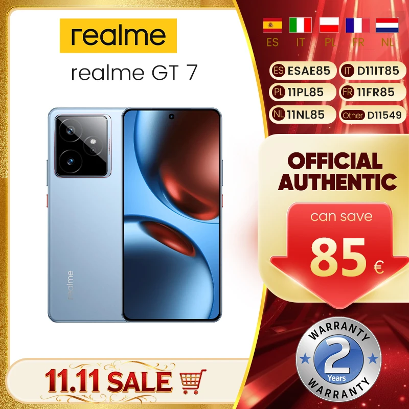 Wereldwijde versie realme GT 7 5G AI Smartphone MTK Dimensity 9400e 6000nits Pro-Esports Display 7000 mAh Batterij 120W Ultra Charge
