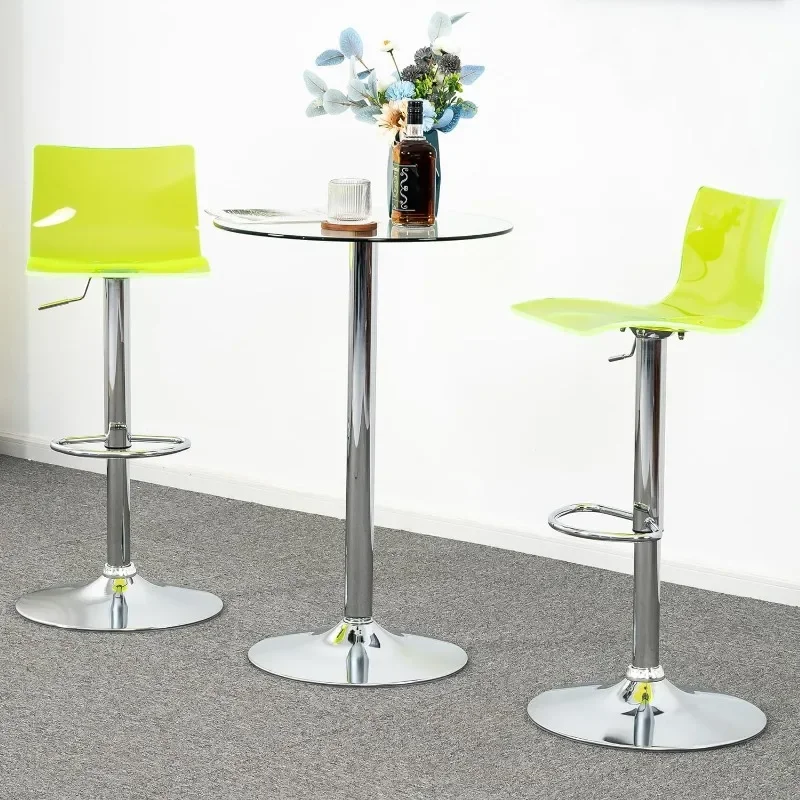 Acrylic Bar Stools with Mid Back, Set of 2, Transparent Adjustable Swivel Airlift Barstools, Counter Height Bar Chairs for