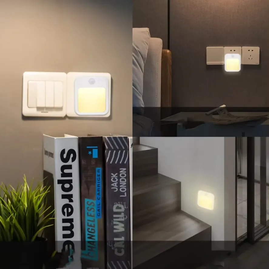 Luci notturne a LED Spina UE/USA Sensore di movimento Luce per armadio dimmerabile per comodino Camera da letto Corridoio Lampada notturna senza fili Illuminazione