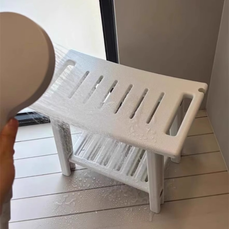 Taburete de ducha antideslizante, asiento de almacenamiento resistente a moho, banco de baño de dos pisos con organizador, banco de cambio de entrada móvil