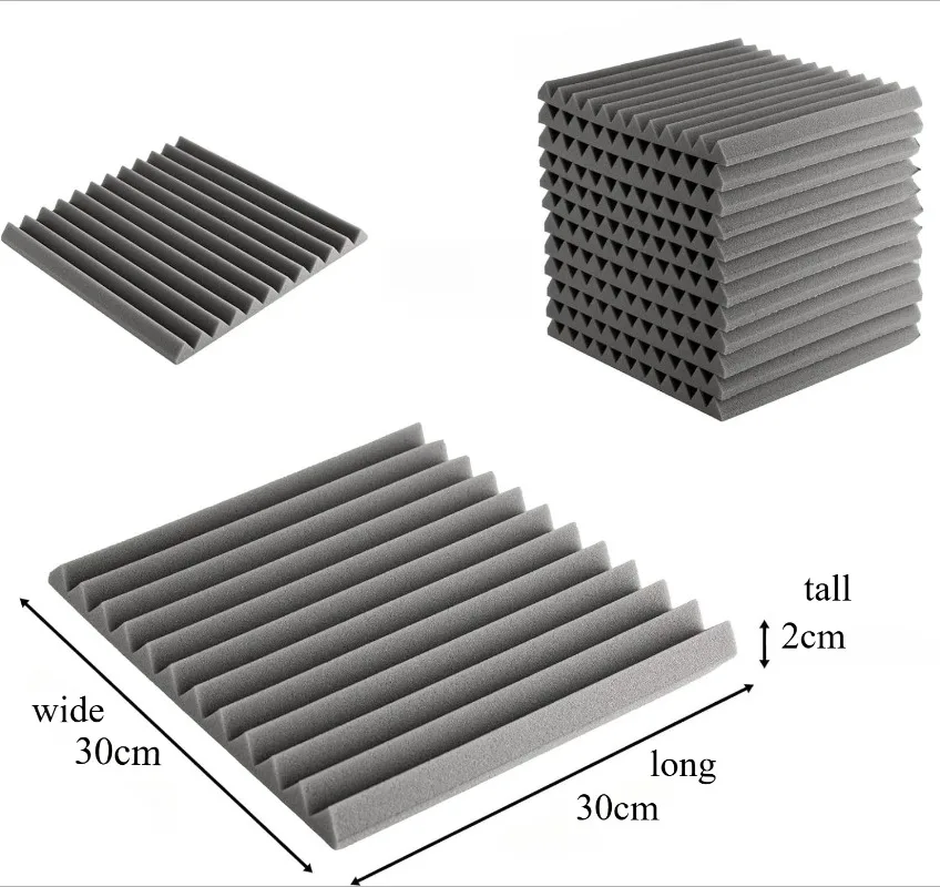 Studio Acoustic Foam Panels Wedges Sound Proofing Sponge Absorbing Noise Blocker Wall Panels Tiles Gray