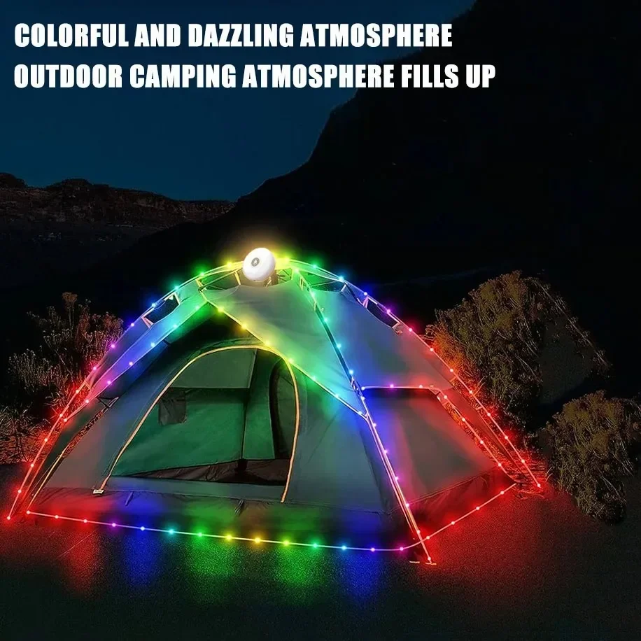ไฟพลังงานแสงอาทิตย์กลางแจ้ง Camping Light 10 เมตร String Light เต็นท์กลางแจ้ง RGB บรรยากาศไฟฉาย LED พร้อมตะขอ ﻿