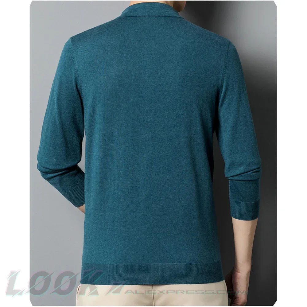 Herren Herbst Langarm Wolle Mischung einfarbig Polo Pullover Pullover mit Revers, lässige Bottom ing Pullover-Größen M-4XL